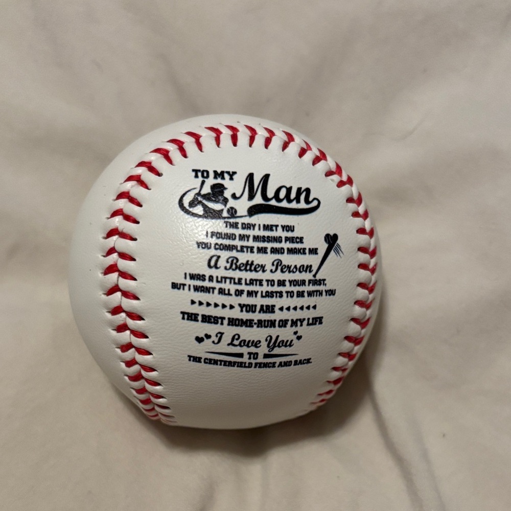 White Baseball with Red Stitching “to my man”  NEW